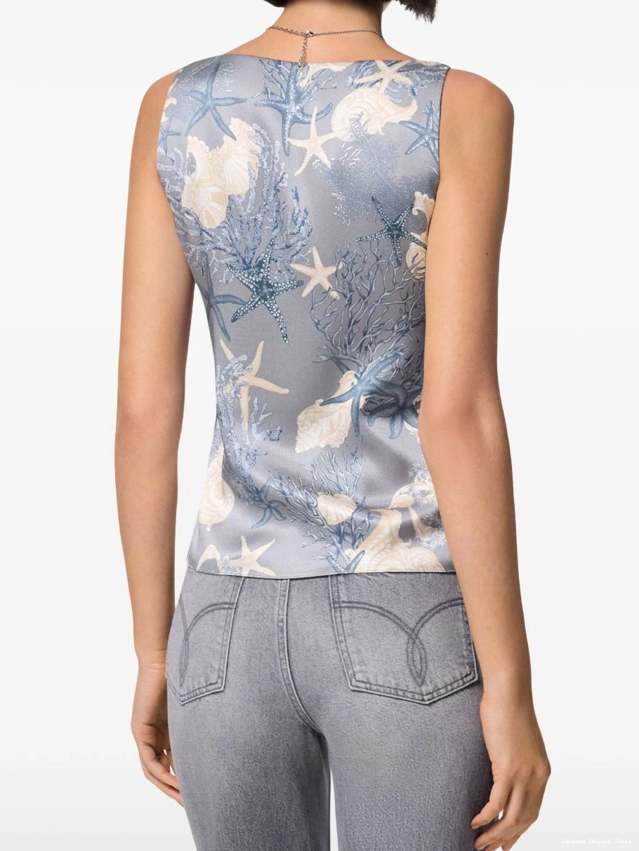 Affordable Versace Sea Barocco cowl-neck top silk Women 0705